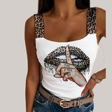 Ag Shoppings Kadın Leopar Askılı Leopar Baskılı Mikro Kumaş Bluz - L - XL - Beyaz