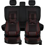 AG Store fiat Albea Uyumlu Yarı Deri Oto Koltuk Kılıfı Tam Takım 5li Set (Elite Seri) Siyah-Kırmızı - Siyah - Kırmızı