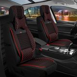 AG Store Lada Niva Uyumlu Yarı Deri Oto Koltuk Kılıfı Ön/Arka Set Prime Model Siyah-Kırmızı - Siyah - Kırmızı