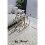 AGA KONSEPT 3 lü Vera Gold Şeffaf Camlı, Çok Amaçlı Metal Zigon Yan Sehpa