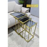 AGA KONSEPT 3'lü GOLD Tekerlekli C Sehpa, FÜME CAM, Güvenilir 6 mm Kalın Camlı, Çok Amaçlı Metal Zigon Sehpa