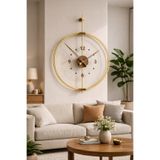 AGA KONSEPT GOLD Rosa Ceviz Rakamlı – Çift Çemberli (Büyük Boy 50 * 65 CM) Lüks Dekoratif Metal Duvar Saati