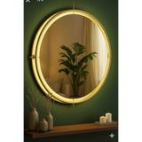 Aga Konsept Iskandinav Gold Kablosuz Led'li Ayna (50 Cm, 60 Cm, 75 Cm) Metal Dekoratif Duvar Banyo Makyaj Aynası