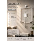 AGA KONSEPT KROM RENGİ Quadro Kare Şeffaf Luxe 45 x 65 cm, Modern Dekoratif Sarkaçlı Metal Duvar Saati