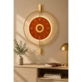 AGA KONSEPT Led'li GOLD Ceviz İNCİ 24 (Büyük Boy 50 X 75 Cm), Modern Dekoratif Sarkaçlı Metal Duvar Saati