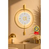 AGA KONSEPT Led'li GOLD İNCİ 24 (Büyük Boy 50 X 75 Cm), Modern Dekoratif Sarkaçlı Metal Duvar Saati