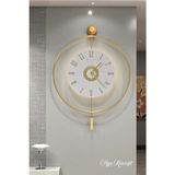 Aga Konsept Led'li Gold Izmir 24 Kristal (Büyük Boy 50 x 75 Cm), Modern Dekoratif Sarkaçlı Metal Duvar Saati