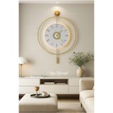 AGA KONSEPT Led'li Gold Izmir 24 Kristal (Büyük Boy 51 X 74 Cm), Modern Dekoratif Sarkaçlı Metal Duvar Saati
