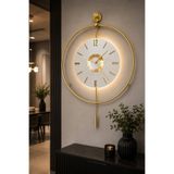 AGA KONSEPT Led'li Gold ORBİT orjin 24 (Büyük Boy 50 X 75 Cm), Modern Dekoratif Sarkaçlı Metal Duvar Saati