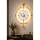 AGA KONSEPT Led'li GOLD ORBİT PLUS 24 (Büyük Boy 50 X 75 Cm), Modern Dekoratif Sarkaçlı Metal Duvar Saati