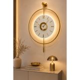 AGA KONSEPT Ledli Gold Orjin 24 (Büyük Boy 45 x 65 Cm), Modern Dekoratif Sarkaçlı Metal Duvar Saati