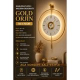 AGA KONSEPT Led'li Gold Orjin 24 (Büyük Boy 51 X 76 Cm), Modern Dekoratif Sarkaçlı Metal Duvar Saati