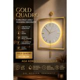 AGA KONSEPT Led'li Gold Quadro Yuvarlak Kristal Orta Boy, Modern Dekoratif Sarkaçlı Metal Duvar Saati