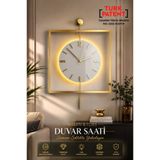 AGA KONSEPT Led'li Gold Quadro Yuvarlak Kristal Orta Boy, Modern Dekoratif Sarkaçlı Metal Duvar Saati