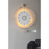 AGA KONSEPT Led'li GÜMÜŞ Izmir 24 Kristal (Büyük Boy 51 X 74 Cm), Modern Dekoratif Sarkaçlı Metal Duvar Saati