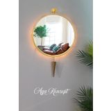 AGA KONSEPT Led'li Kazablanka Ayna GOLD 60 X 95 Cm Dekoratif Antre Duvar Salon Mutfak Banyo Ofis Makyaj Aynası