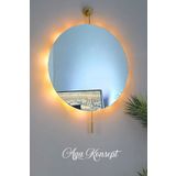 AGA KONSEPT Led'li Primex Gold Ayna 54x80 Cm Pilli Kablosuz Dekoratif Duvar Salon Mutfak Ofis Makyaj Aynası