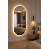 AGA KONSEPT Serenova LED Dekoratif Ayna (38x77 cm, 40x90 cm, 50x100 cm, 55x110 cm) | Kablosuz Pilli | Gün Işığı LED | Rodajlı Kesim | Modern Duvar Aynası