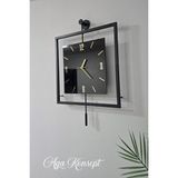 Aga Konsept Siyah Quadro Kare Nero Orta Boy, Modern Dekoratif Sarkaçlı Metal Duvar Saati