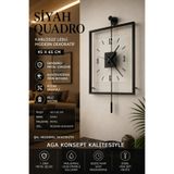 AGA KONSEPT SİYAH Quadro Kare Şeffaf Luxe 45 x 65 cm, Modern Dekoratif Sarkaçlı Metal Duvar Saati