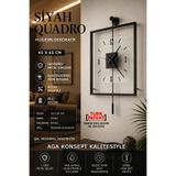 AGA KONSEPT SİYAH Quadro Kare Şeffaf Luxe 45 x 65 cm, Modern Dekoratif Sarkaçlı Metal Duvar Saati