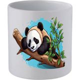 Ağaç Dalında Panda Baskılı Kulpsuz Kupa Bardak - Hediye Kahve Kupası, Su Bardağı - 001 - Beyaz