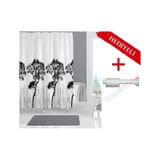 Ağaç Desenli Boru Hediyeli Banyo Perdesi Siyah