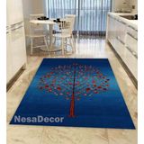 Ağaç Desenli Dijital Baskı Yıkanabilir Kaymaz Taban Etnik Kilim Desen Salon Halısı Ve Yolluk Mutfak Halısı Modern Lüks Dekor Halısı (150 x 230 cm)