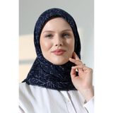 Ağaç Desenli Pamuklu Eşarp, Yumuşak Dokulu Flamlı Yazma Başörtüsü - Lacivert