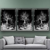 Ağaç Temalı Aynalı Çerçeveli 3 lü Kanvas Tablo Seti 150x70 cm SETS0060