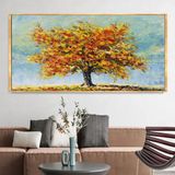 Ağaç Yağlı Boya Dokulu Tablo 90X120 Gold Çerçeveli