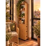 Ağaçlı Mobilya Çok Amaçlı Dar Banyo Mutfak Dolabı 3 Çekmeceli 3 Raflı Organizer Kitaplık (20X47X150 Cm) - Ahşap