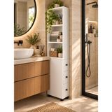 Ağaçlı Mobilya Çok Amaçlı Dar Banyo Mutfak Dolabı 3 Çekmeceli 3 Raflı Organizer Kitaplık (20X47X150 Cm) - Beyaz
