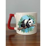 Ağaçtaki Panda Baskılı Kupa Bardak Hediyelik Eşya - Seramik Çay, Kahve Hediye Bardağı - Krem