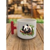 Ağaçtaki Panda Görselli Kahve Bardağı Seramik Kupa - Seramik Çay, Kahve Hediyelik Bardağı - Krem - 1 Adet