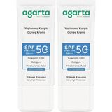 Agarta Collagen Destekli SPF+50 2x50 ml Yaşlanma Karşıtı Yüz Güneş Kremi
