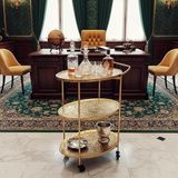 Agatha 773 Metal Eskitme 3 Katlı Tekerlekli Servis Arabası Bar Sunum Sehpası Dekoratif İkram Masası