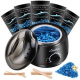 Ağda Kiti Balmumu Isıtıcı Easkep - Balmumu Kiti Epilasyon 6 Ayarlanabilir Sıcaklık, 5 Paket Sert Balmumu Boncukları ve 20 adet Ahşap Aplikatör Çubukları Bacaklar için Ağrısız Yüz Koltuk Altı Bikini