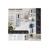 AGE YAPI Modern Banyo Lavabo Bataryası Paslanmaz Krom Musluk