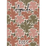 Agenda 2025: Fleurs Bohèmes | Semainier (une semaine sur deux pages) | Grand format - A4 | 21x29,7 cm | Planning hebdomadaire horizontal | Lignes | Femme | Kaki & rose | Art minimaliste | Artiste
