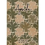 Agenda 2025: Fleurs Bohèmes | Semainier (une semaine sur deux pages) | Grand format - A4 | 21x29,7 cm | Planning hebdomadaire vertical | Colonnes | Femme | Vert kaki | Art minimaliste | Artiste