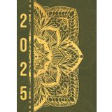 Agenda 2025: Mandala Vert & Or | Bullet Journal | Semainier (1 semaine sur 2 pages) | Format moyen - A5 | 15x21 cm | To do list | Français | Kaki & Doré | Zen | Rendez-vous | Classique