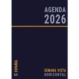 Agenda 2026 Semana Vista A4 Horizontal: Enero a Diciembre Para Oficina , Planificador Semanal con Horas y Mensual , Anual 12 Meses Español , Azul
