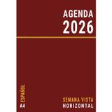 Agenda 2026 Semana Vista A4: Horizontal , Roja , Semanal con Horas Enero a Diciembre para Oficina , Planificador Anual 12 Meses , Grande