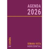 Agenda 2026 Semana Vista Horizontal A4: 12 Meses Anual , Enero a Diciembre , Planificador Semanal con Horas y Mensual para Oficina , Español , Rosa