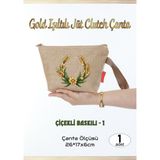 Agg Reklam Gold Işıltılı Jüt Clutch Çanta Çiçek Baskılı-1 1 Adet - Çiçek-1