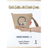 Agg Reklam Gold Işıltılı Jüt Clutch Çanta Çiçek Baskılı-2 1 Adet - Çiçek-2
