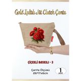 Agg Reklam Gold Işıltılı Jüt Clutch Çanta Çiçek Baskılı-3 1 Adet - Çiçek-3