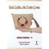 Agg Reklam Gold Işıltılı Jüt Clutch Çanta Çiçek Baskılı-4 1 Adet - Çiçek-4