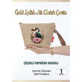 Agg Reklam Gold Işıltılı Jüt Clutch Çanta Çiçekli Papağan 1 Adet